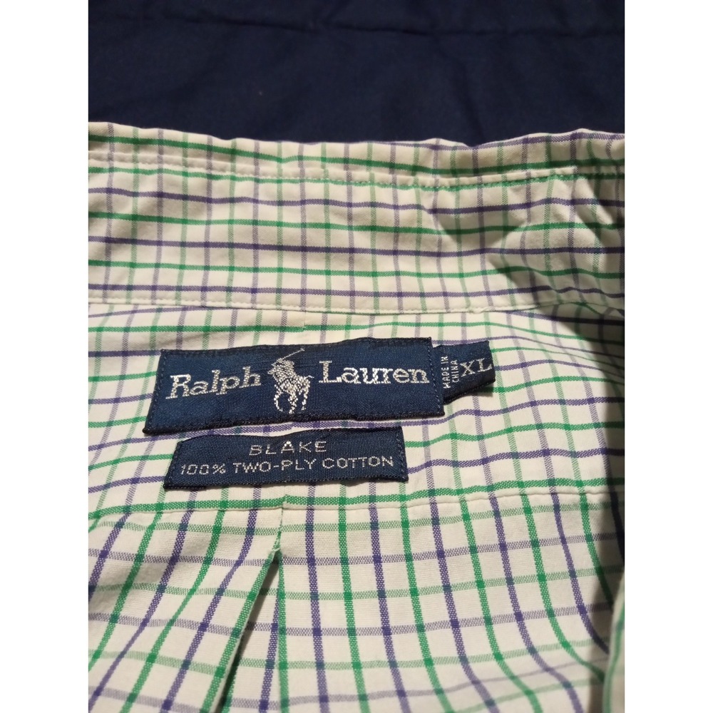Ralph Lauren Shirt Men 2XL‎ Green Check Blake Button Up Vintage Blue Pony - Picture 5 of 6